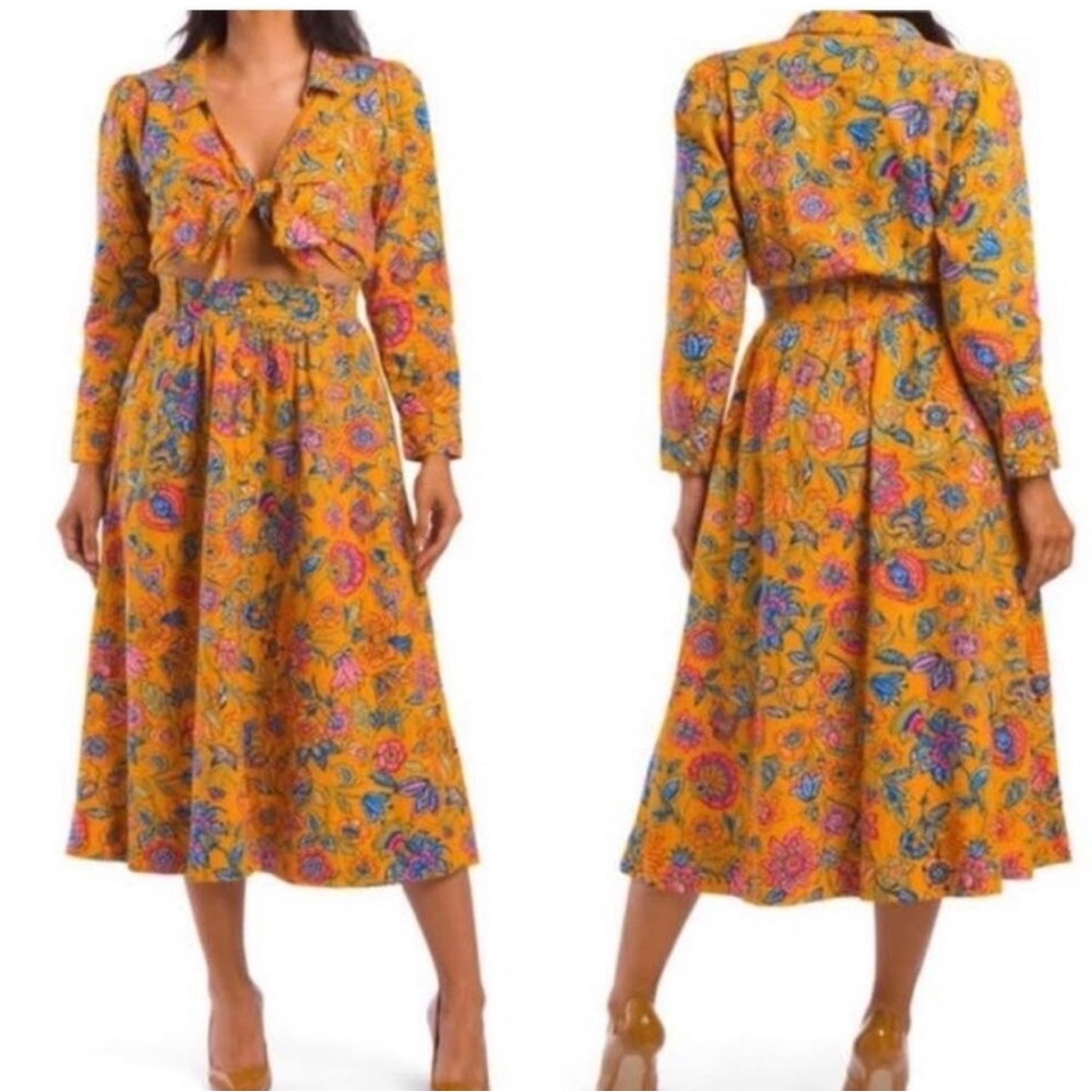 House of Harlow 1960 Cheyna Orange Floral Dress Front Tie open front midi XS - Picture 2 of 16